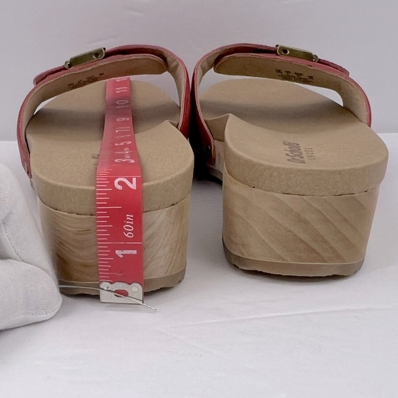 Dr Scholl’s SHOES, RED LEATHER TOP, ADJUSTABLE TOP STRAP, WOODEN SOLE, SIZE 10M - Picture 14 of 16